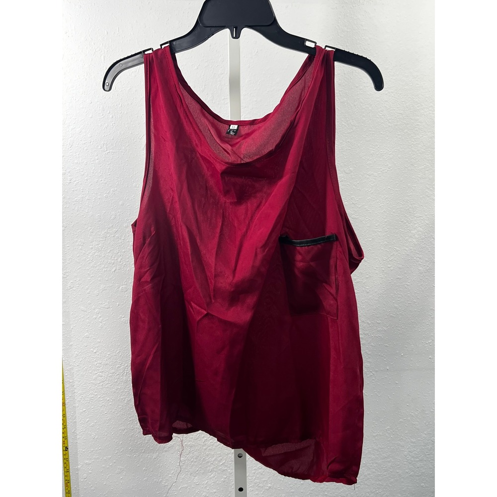 Unbranded Sheer Burgundy Tank Top XL‎ Sleeveless Scoop Neck Chest Pocket Red